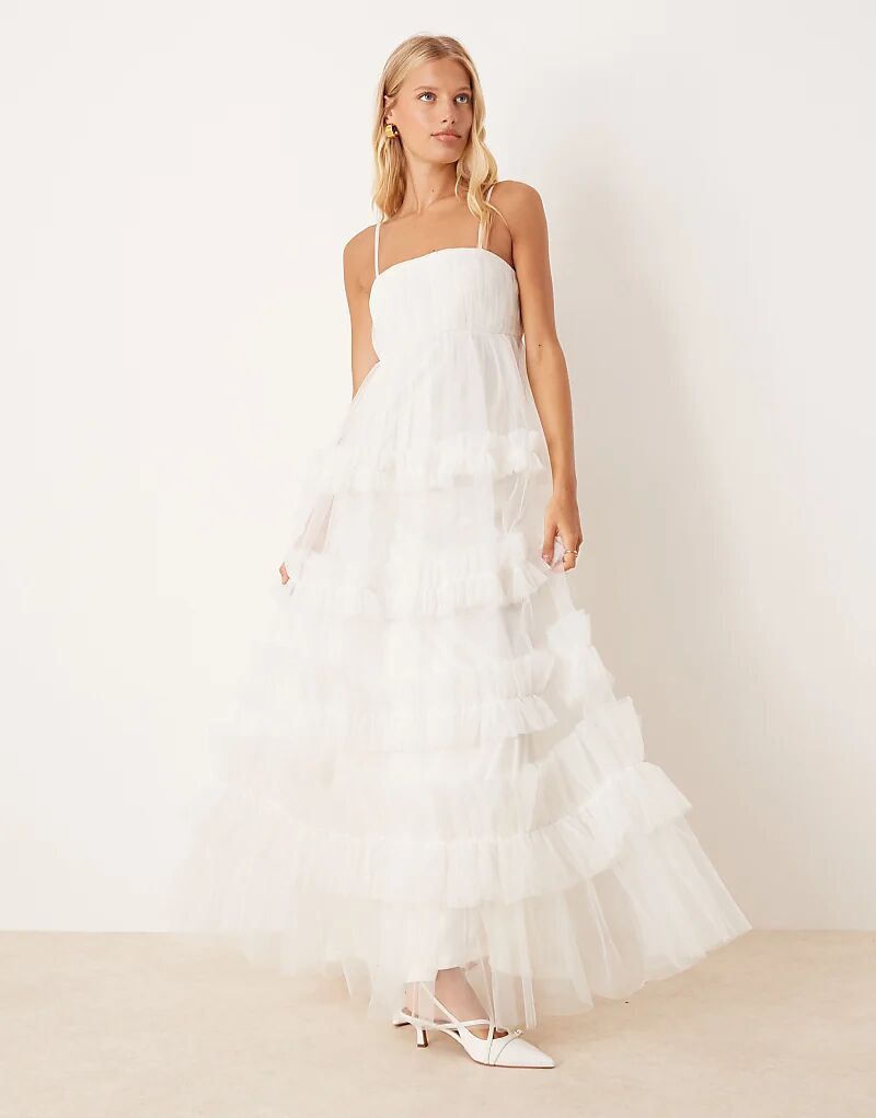 

Платье макси с кружевом и бисером в стиле ампир цвета слоновой кости