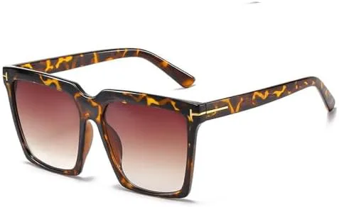 

Винтажные квадратные солнцезащитные очки 2027 года для женщин, увеличенного размера, с черным градиентом, защита от ультрафиолета UV400 MTZJH, Leopard-tea