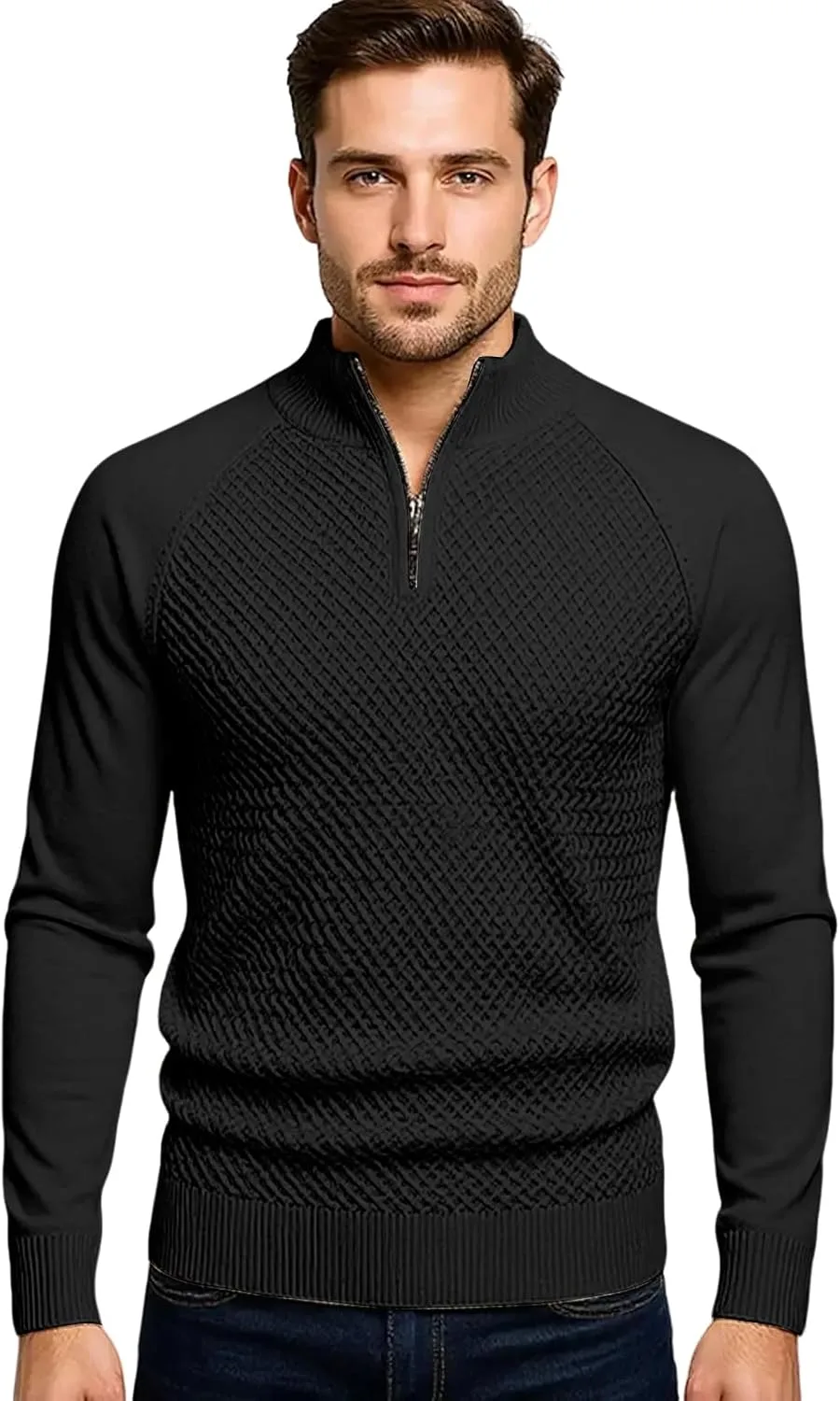 

Мужской свитер с четвертью молнии, Casual, Slim Fit, текстурированный RODYETQQ