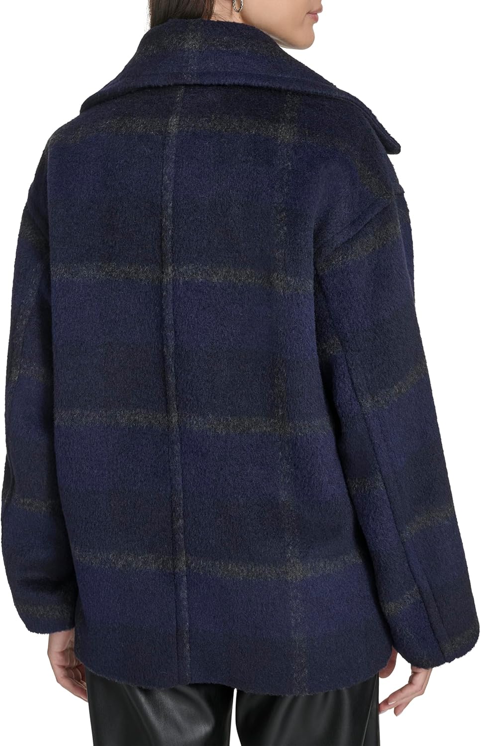 Женское шерстяное пальто Levi's со съемным воротником из шерпы, Navy Plaid — фото 4