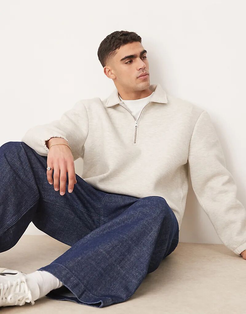 

Толстовка свободного кроя ASOS DESIGN с застежкой-молнией на четверть метра, серо-меланжевого цвета