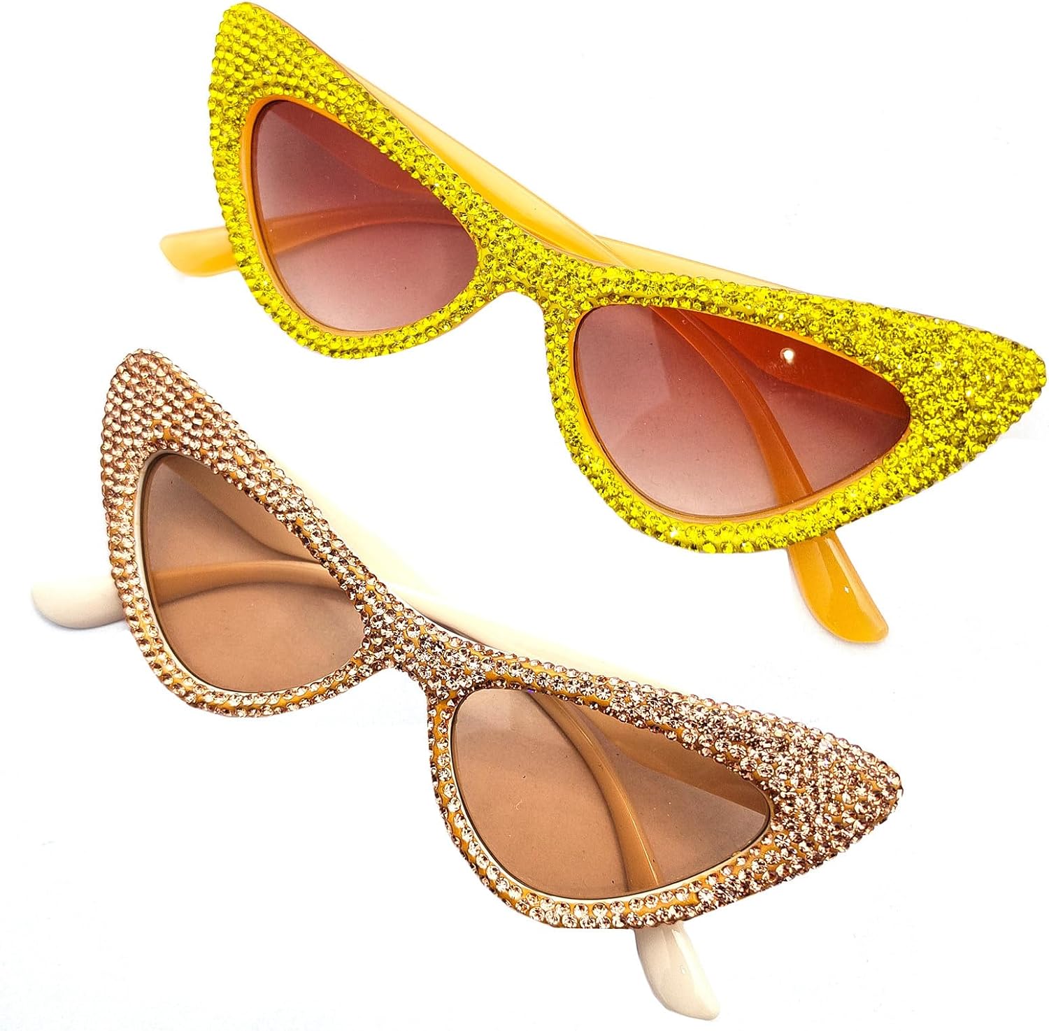 

Солнцезащитные очки COTIA Fashion «Кошачий глаз» с бриллиантами для женщин, сверкающие стразами, винтажные треугольные очки с блестками и кристаллами, 2pcs Yellow+champagne