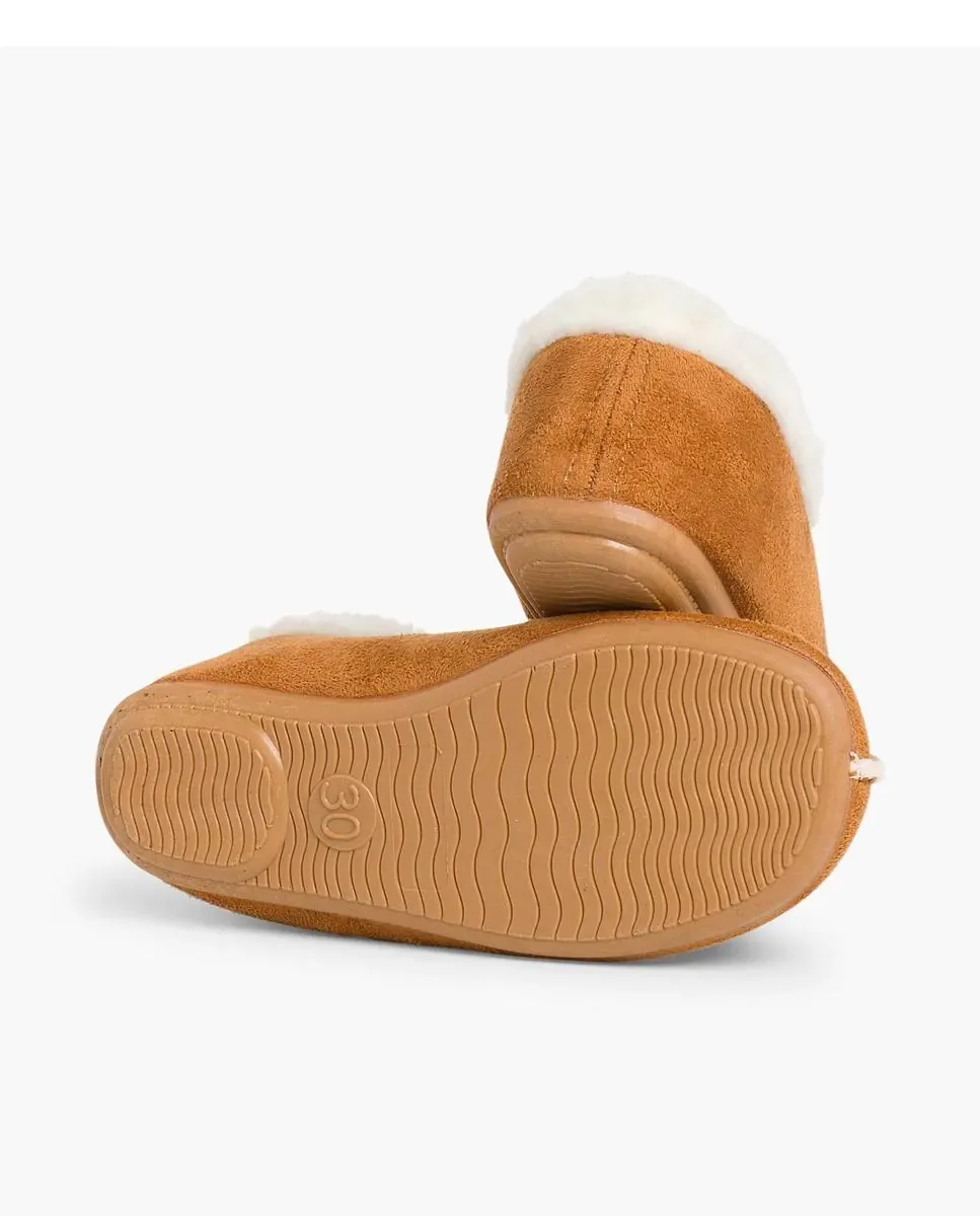 Закрытые детские домашние тапочки с подкладкой из овчины Pisamonas, Camel — фото 3