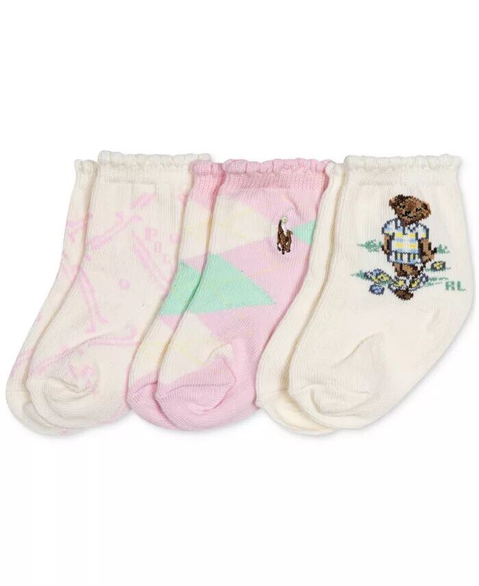 

Малыши для девочек, 3 шт. Носки с медведем Magnolia Grove Polo Ralph Lauren, мультиколор