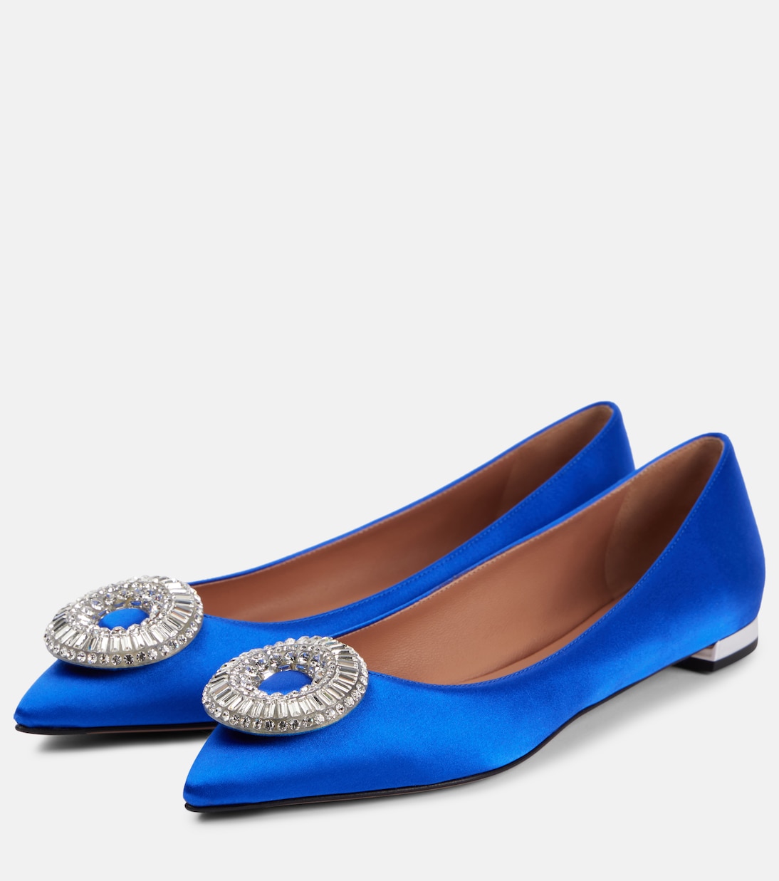 Атласные балетки Crystal Hoop Aquazzura, Royal Blue — фото 4