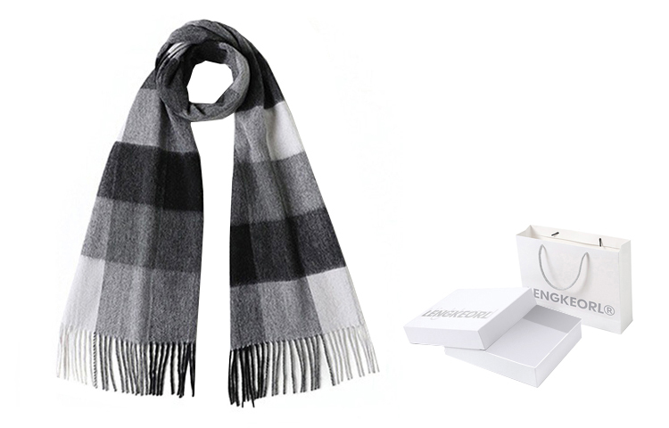 

Шарф вязаный мужской LENGKEORL, сине-серый клетчатый