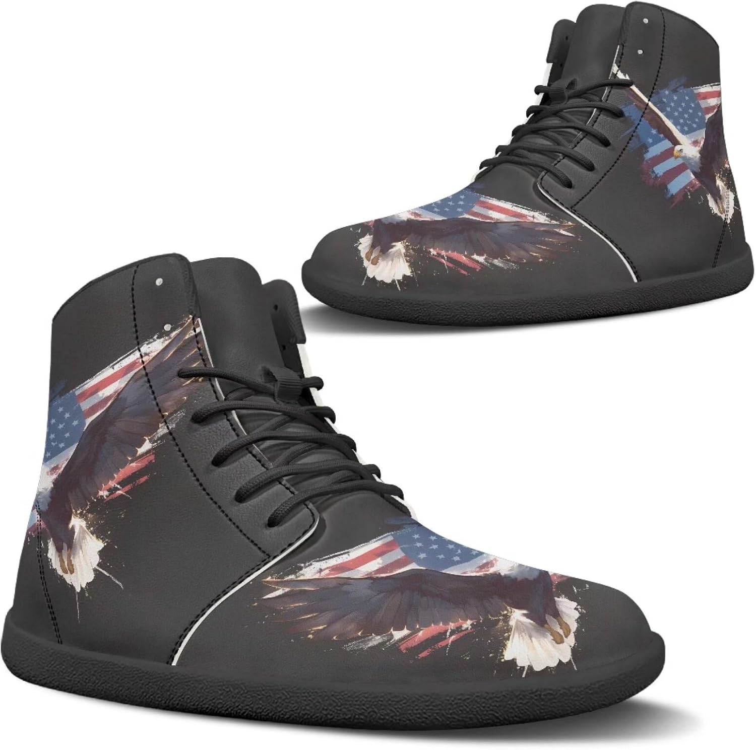

Мужская обувь без каблука с широкой носовой частью, модные кроссовки, высокие ботинки из ПУ кожи, удобные повседневные и туристические туфли с шнуровкой, для улицы, размеры США 5-14 Quxjehoe, American Flag Eagle