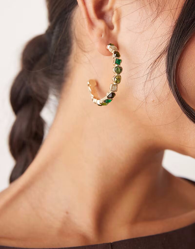 

Серьги-кольца с имитацией полудрагоценных камней зеленого цвета Asos Design