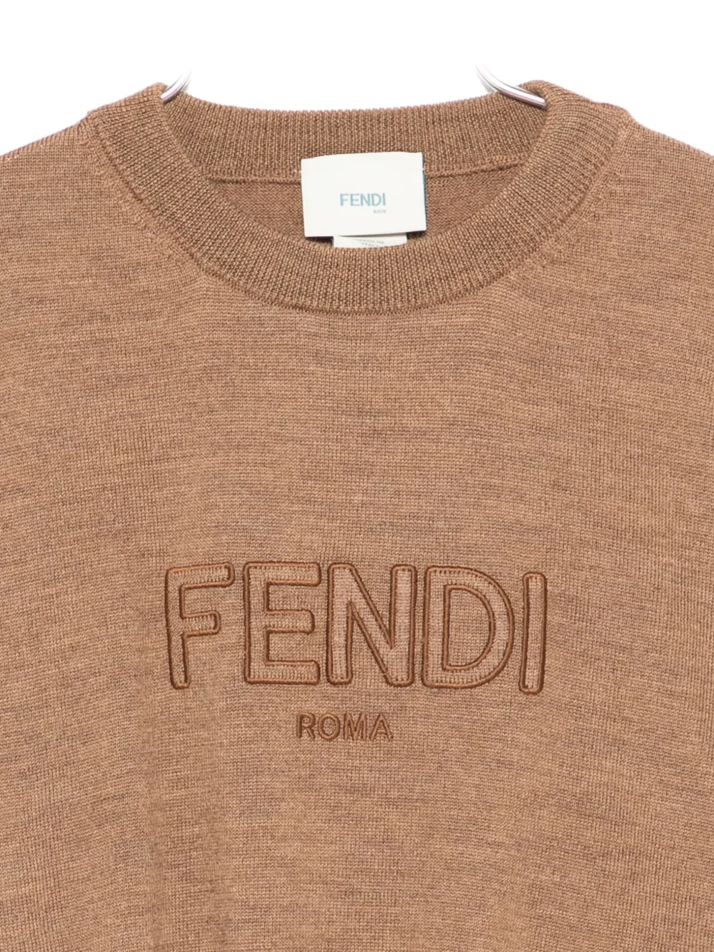 Свитер с вышитым логотипом FENDI KIDS, коричневый — фото 3