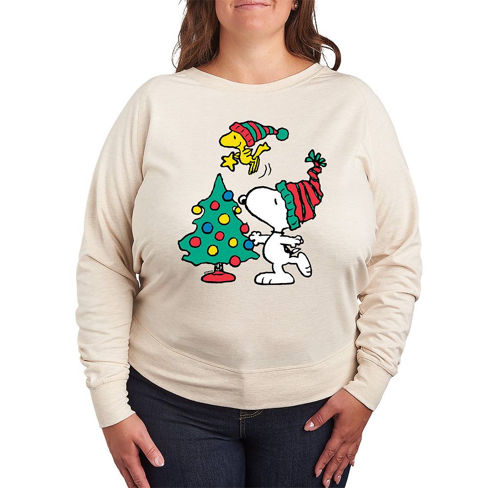 

Женский легкий свитшот из френч терри Peanuts Snoopy & Woodstock Christmas Tree Licensed Character, бежевый