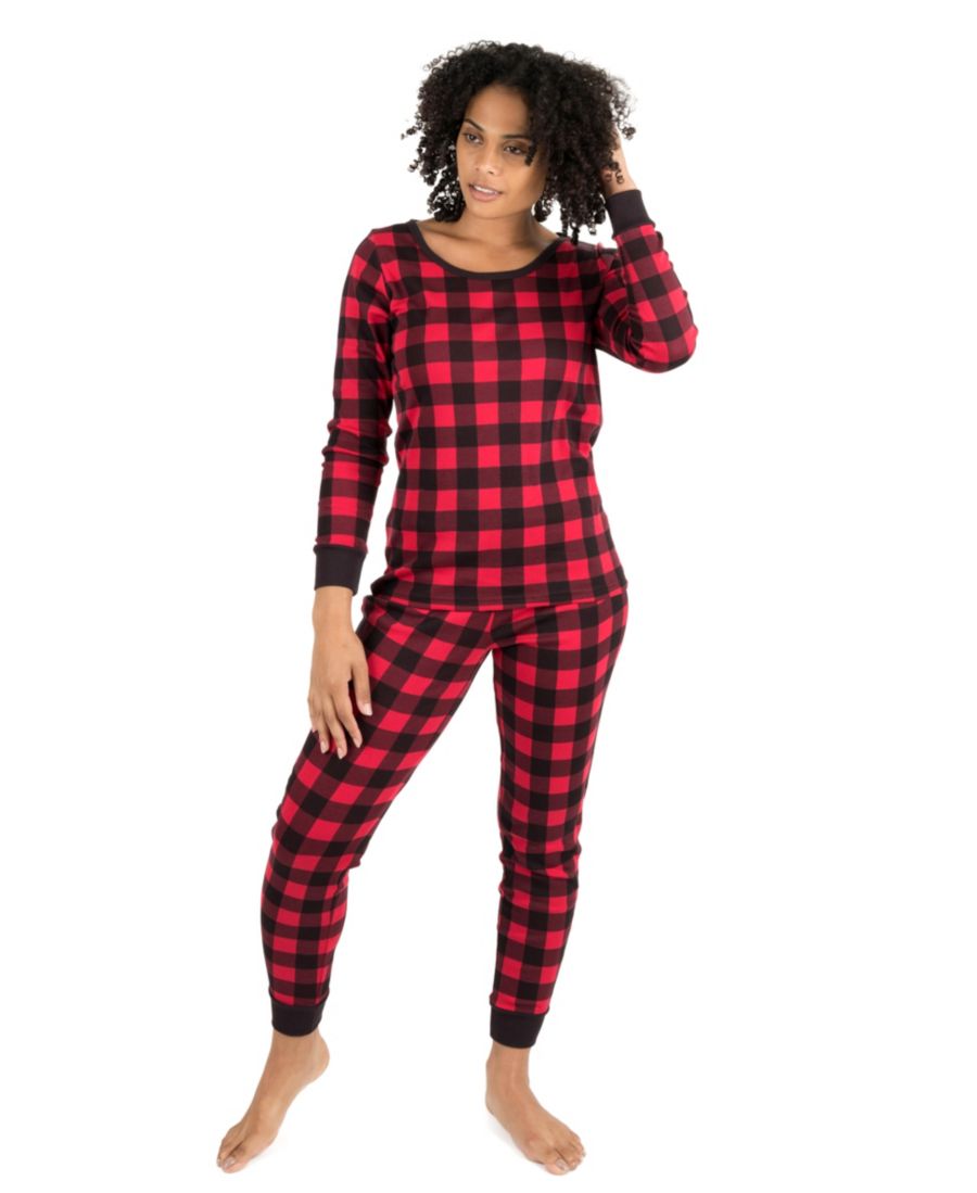 

Женская хлопковая клетчатая пижама из двух частей для отдыха Leveret, Plaid black & red