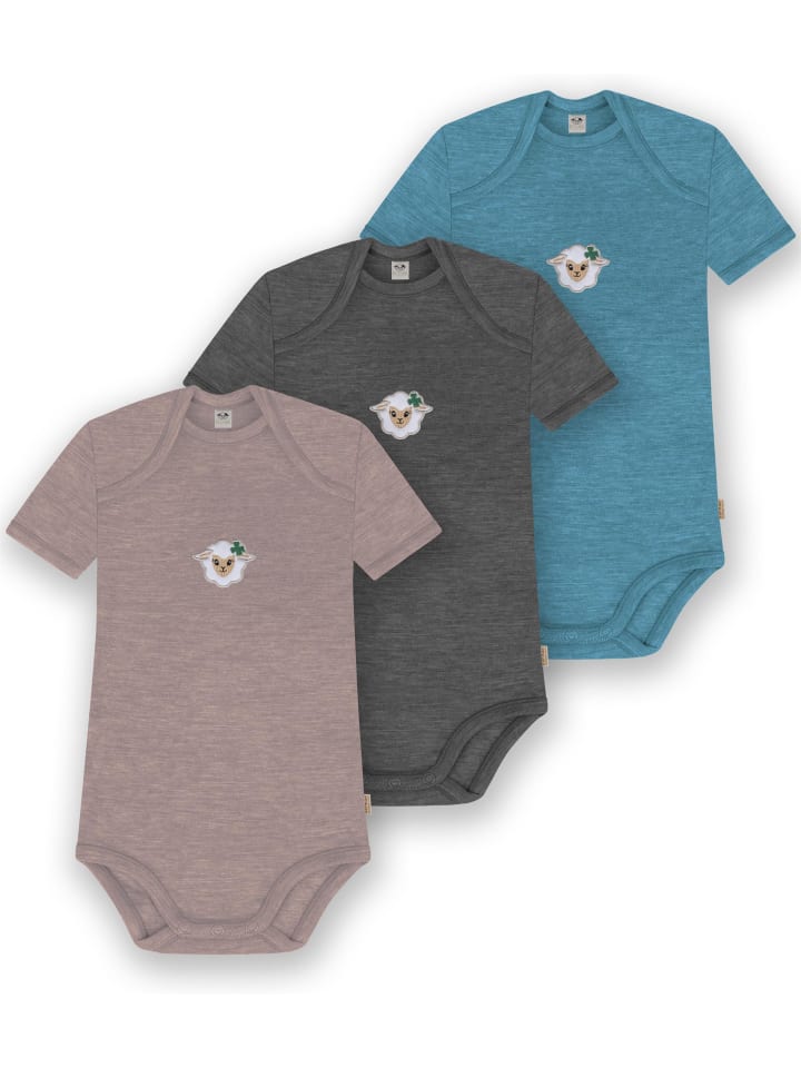 

Normani Outdoor Sports Комплект из 3 детских боди с коротким рукавом из мериносовой шерсти, цвет Тауранга, синий/антрацит/розовый