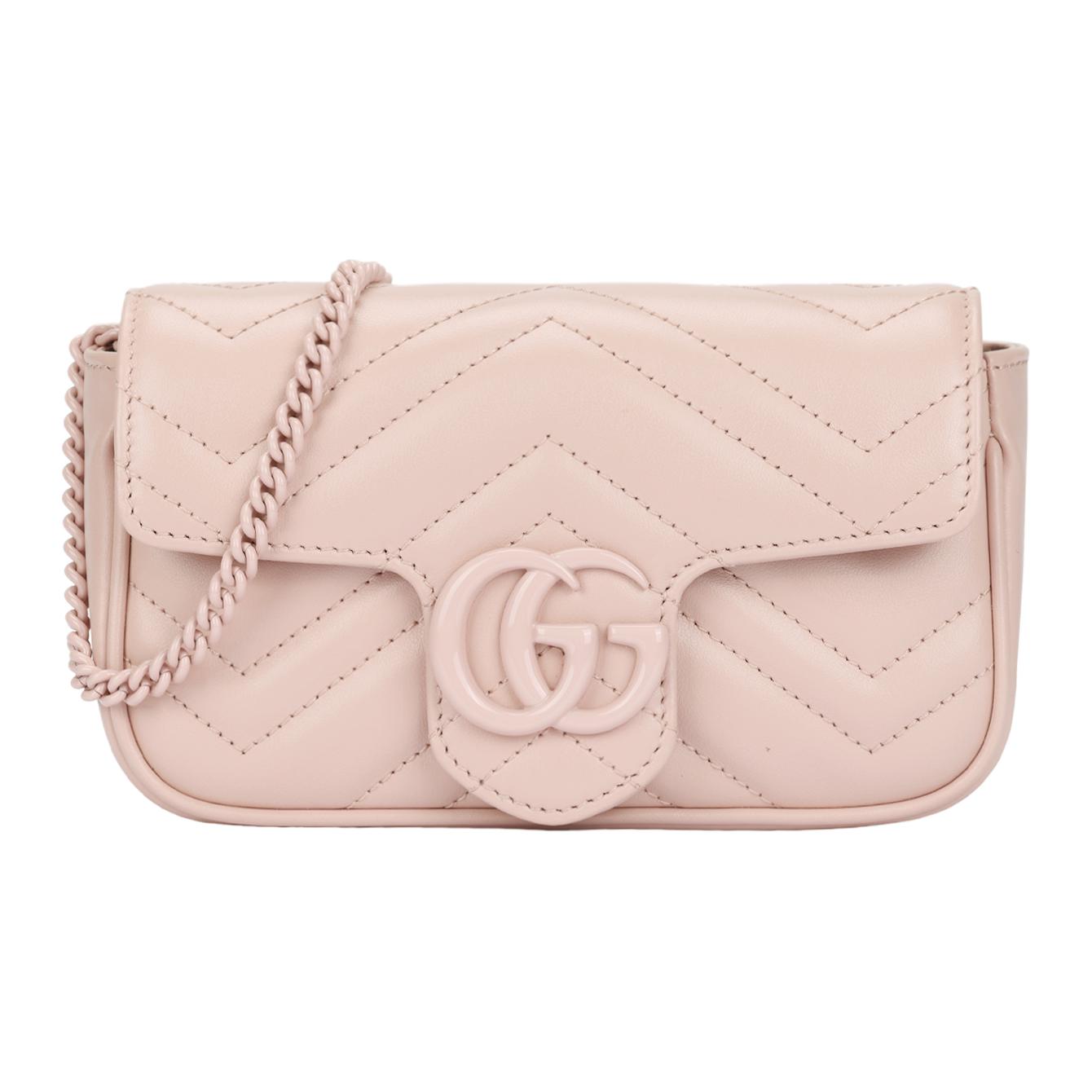 

GUCCI Сумка-клапан GG Marmont из кожи, сумка через плечо, мини-сумка женская, светло-розовая