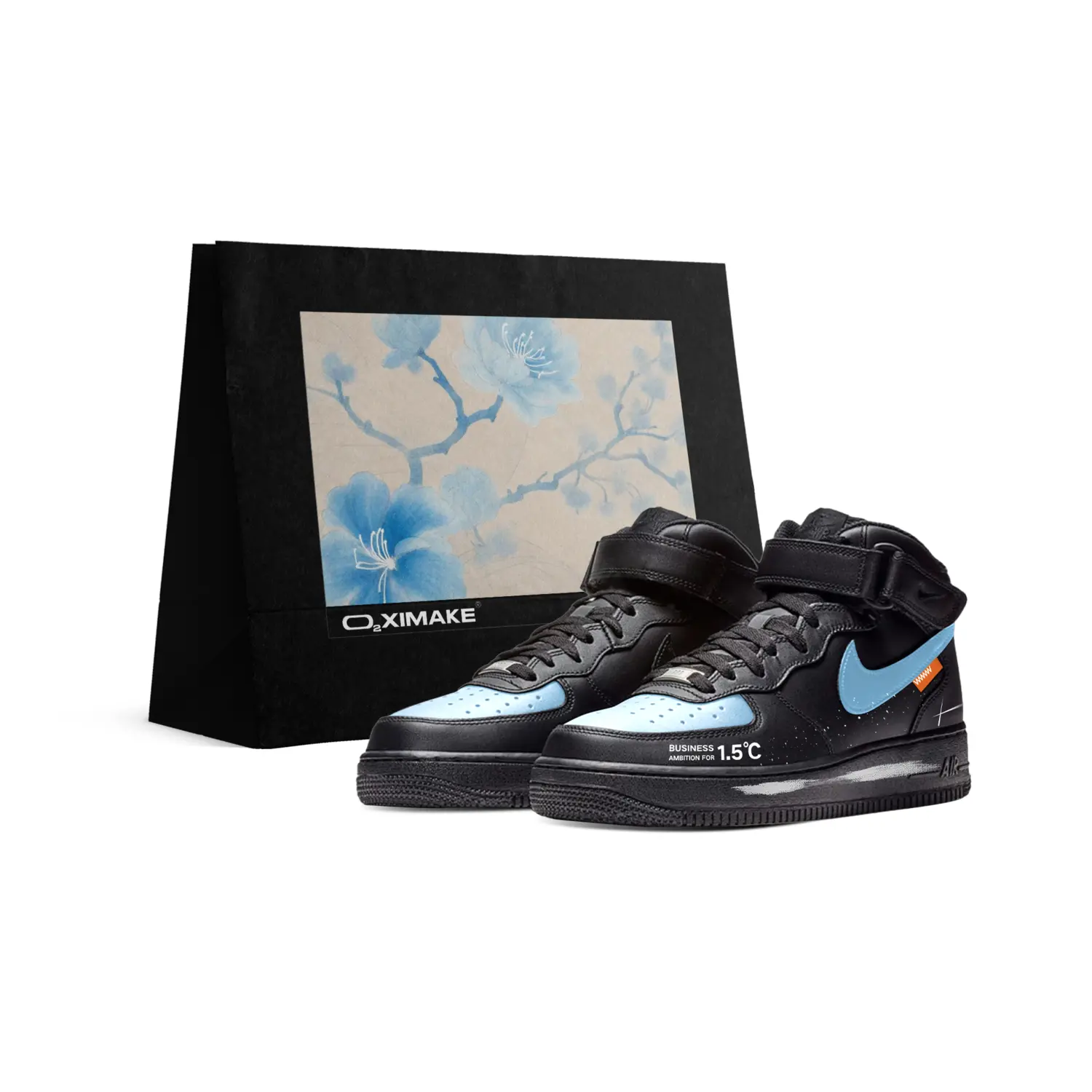 

Nike Air Force 1 Abrasion Resistant Height Increasing Mid top Skateboard Shoes Unisex Black Blue