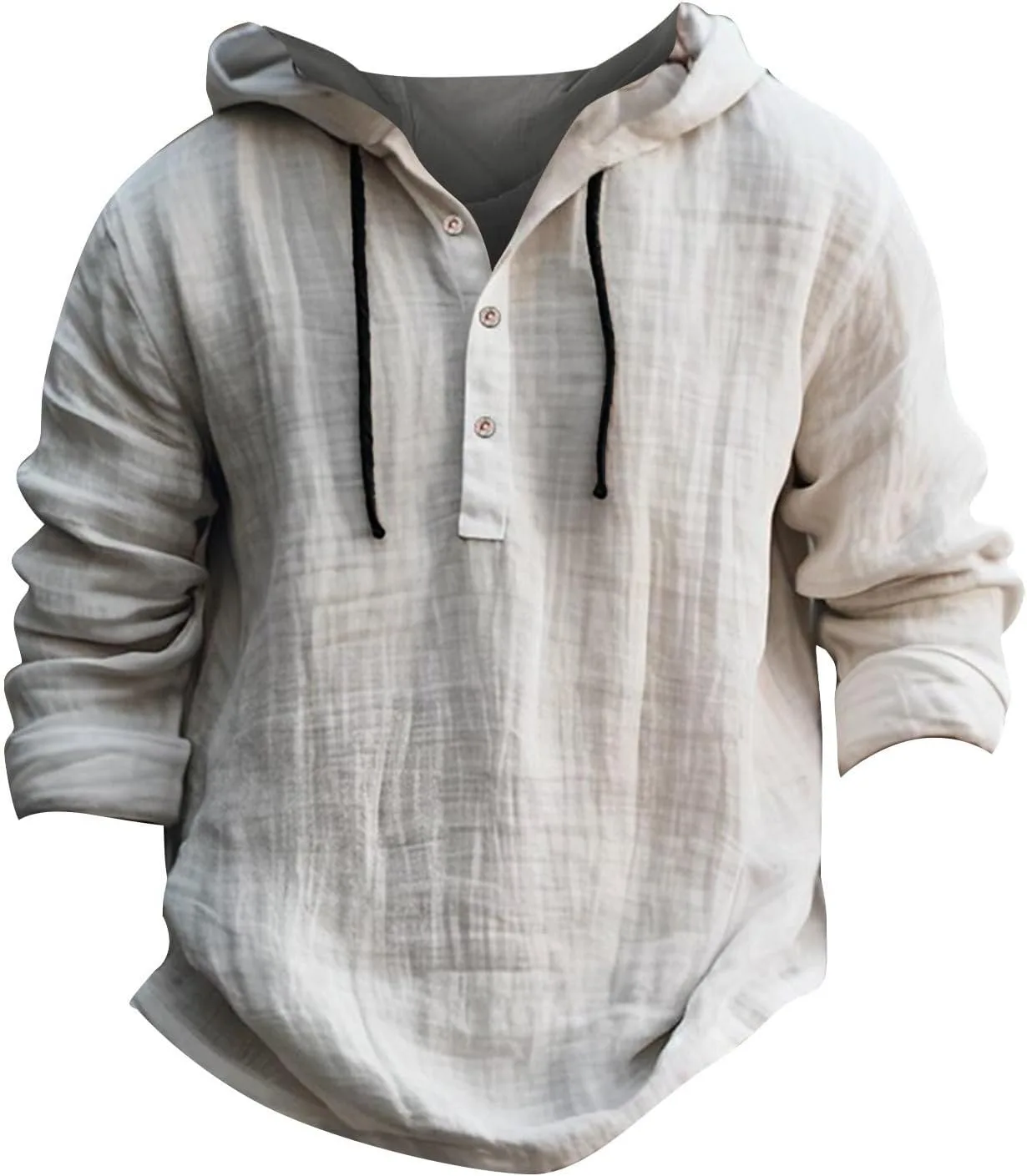 Льняная толстовка с капюшоном Men Casual Summer Quarter Button Down Long Sleeve — фото 4