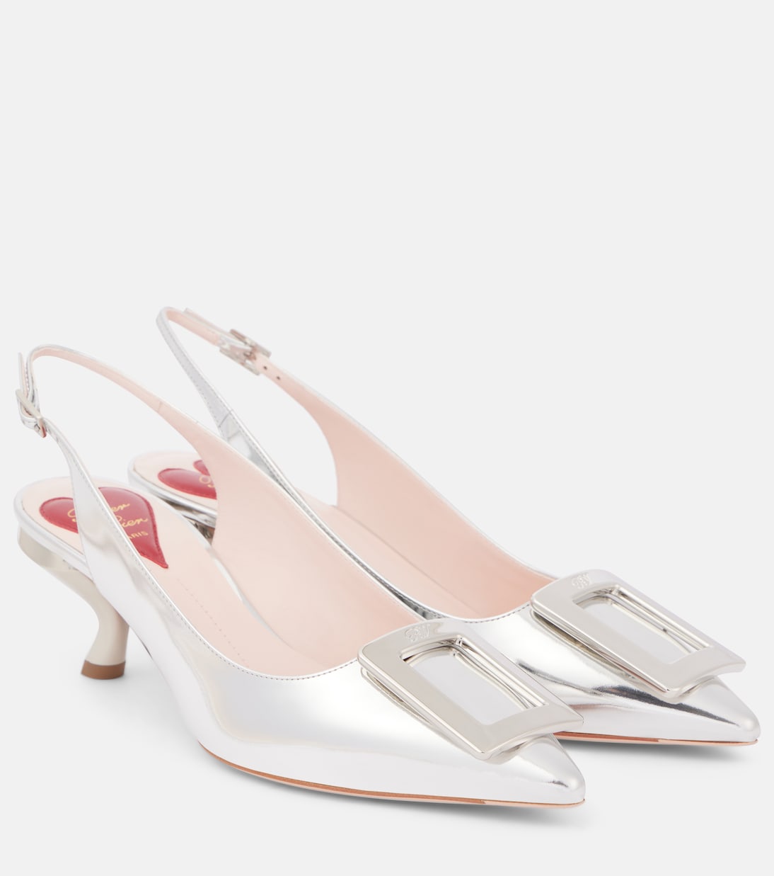 Туфли-лодочки Virgule 55 из металлизированной кожи с ремешком на пятке Roger Vivier, серебряный