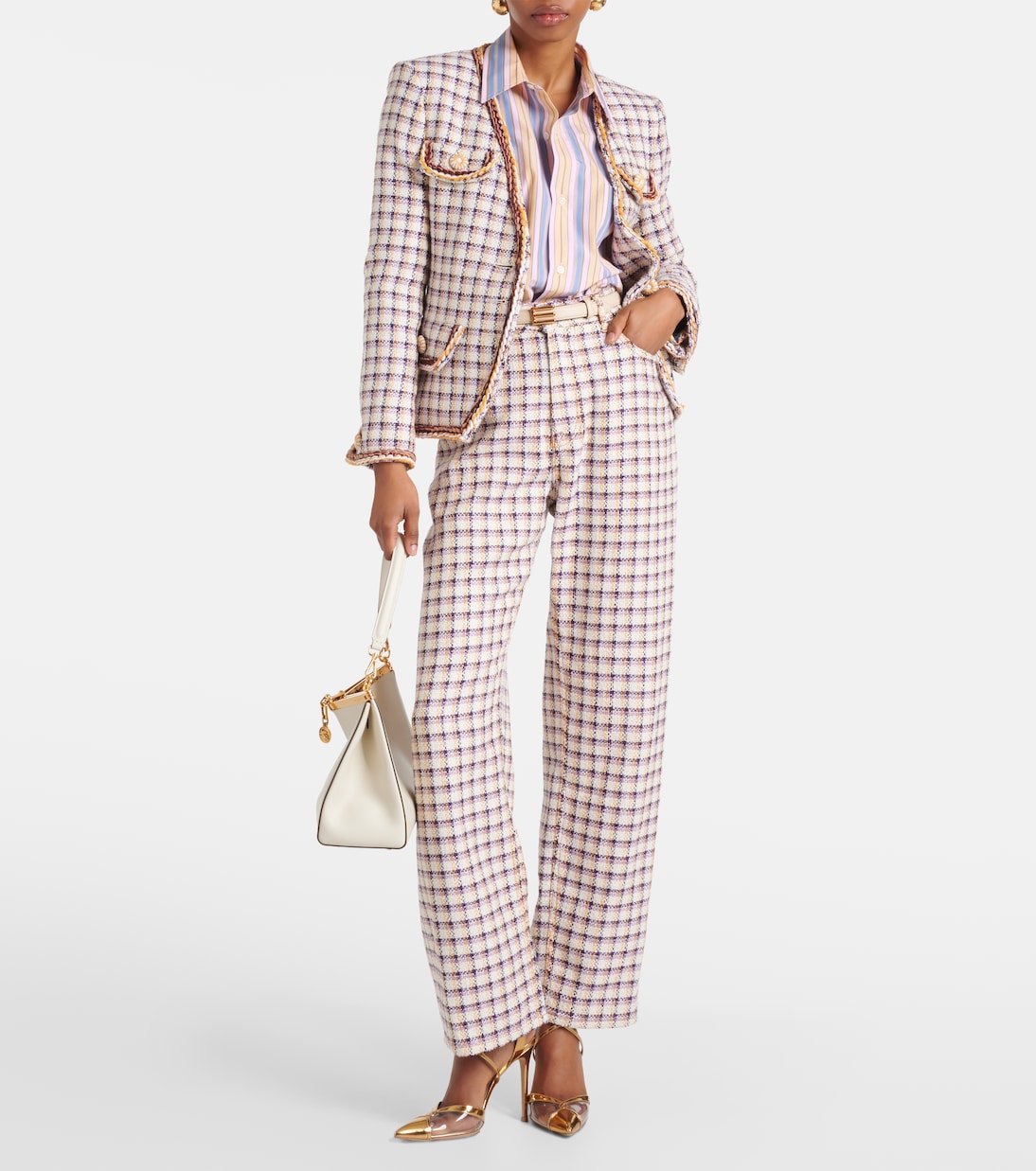 Брюки широкие из хлопкового твида в клетку Etro, Check Red — фото 2