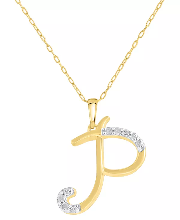 

Ожерелье с кулоном в виде инициала с бриллиантами 18 дюймов (1/10 карата) из стерлингового серебра с позолотой 14 карат Macy'S, p