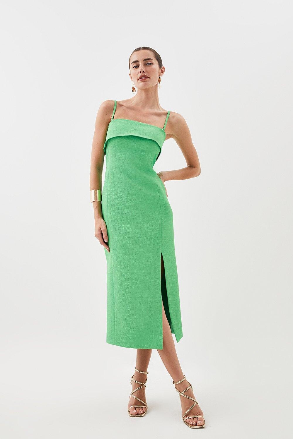 

Платье миди с разрезом и фактурным крепом Karen Millen, зеленый