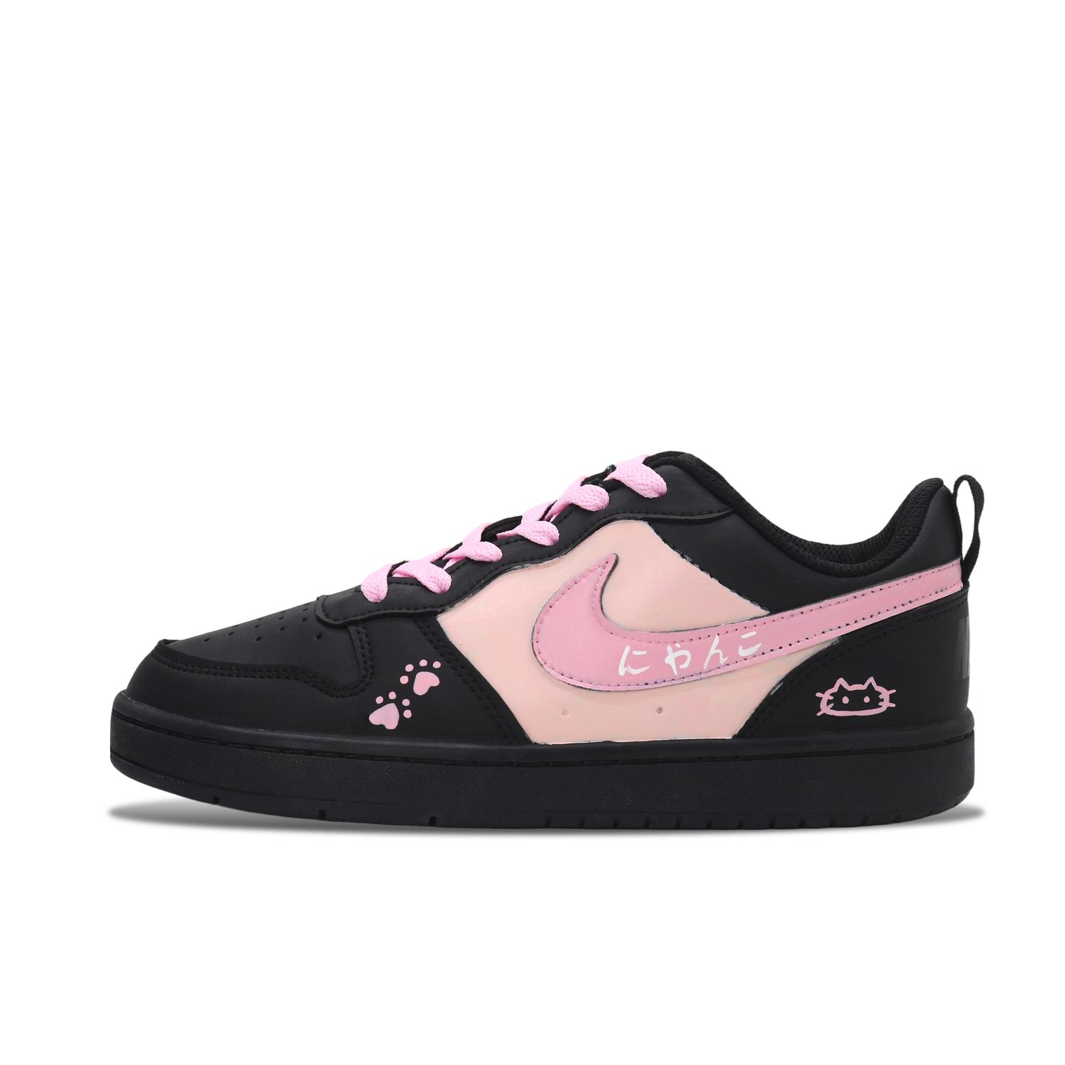 

Nike Court Borough 2 Pink Cute Cat Paw Slip Resistant Abrasion Resistant Low top детские скейтбординг кроссовки Black Pink