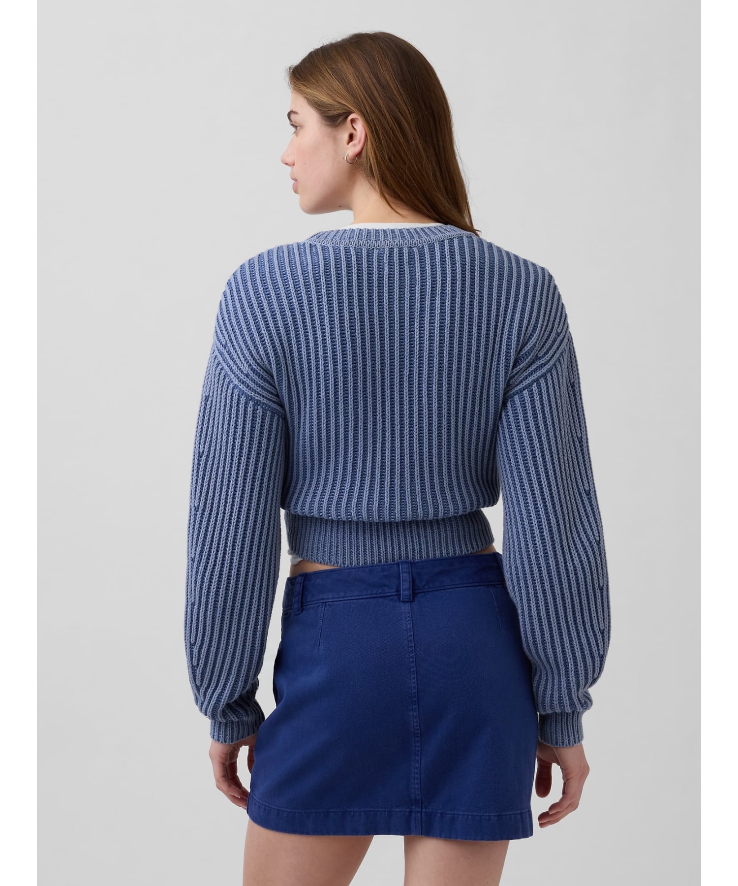 (W) Укороченный свитер с рукавами-«бочками» из 100% хлопка GAP, BAINBRIDGE_BLUE — фото 2