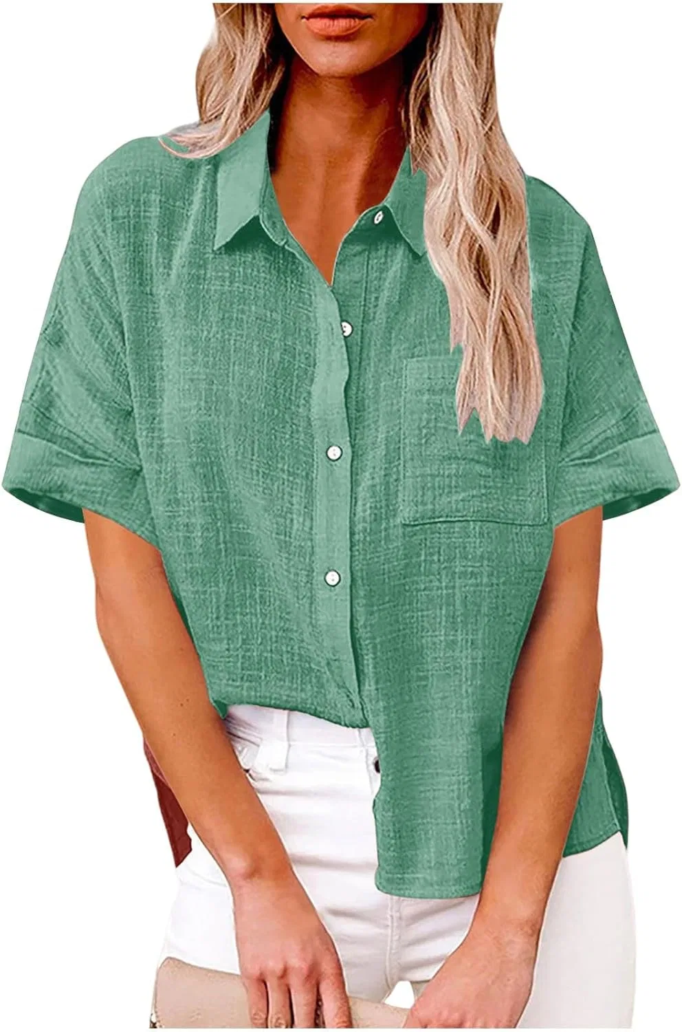 Женская блуза из льна, Casual, 01-mint Green