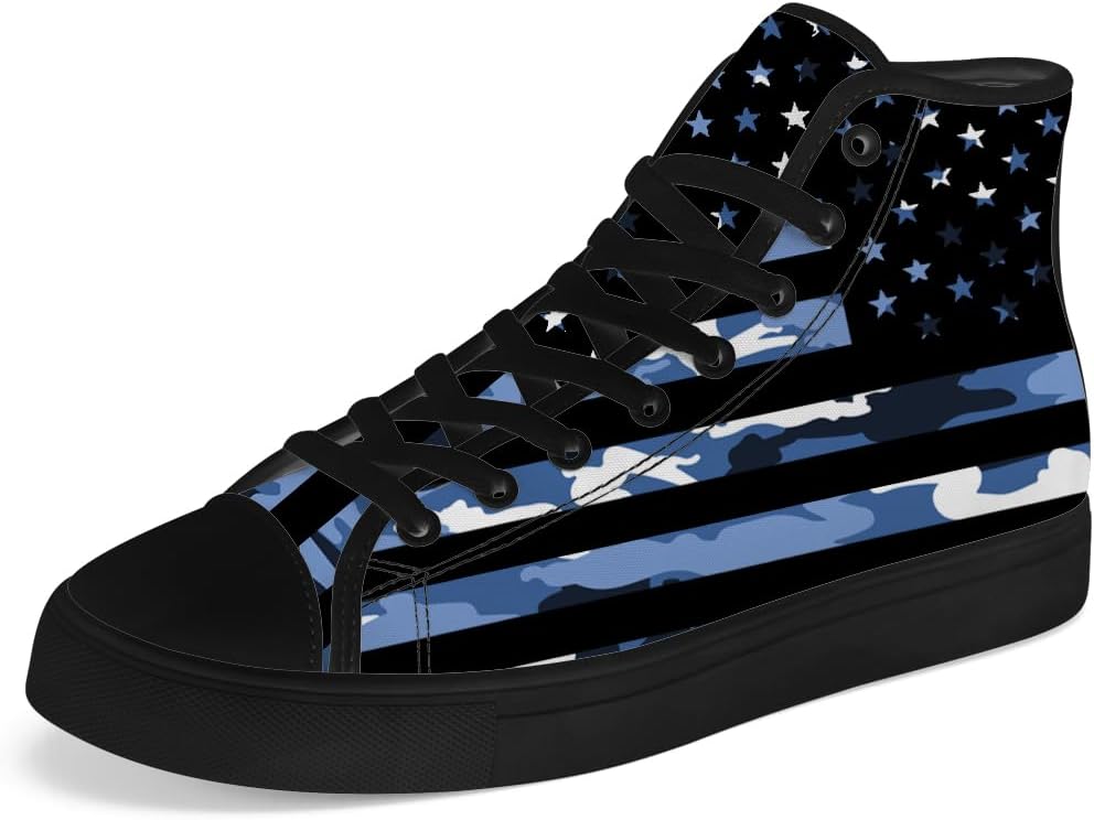 

Камуфляжные кроссовки с американским флагом, высокие кеды из парусины на шнуровке, повседневная обувь, подарок для мужчин и женщин Chebing, синий
