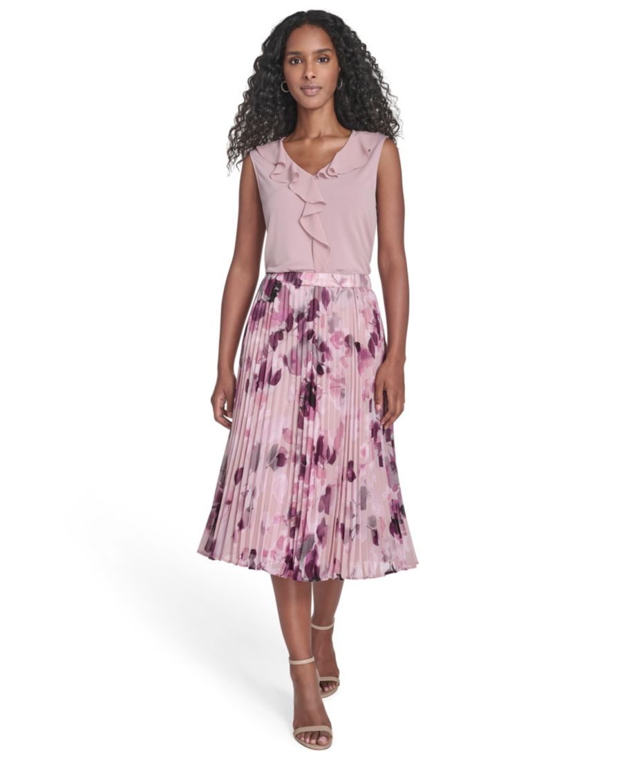 

Укороченная юбка-миди из шифона с принтом Calvin Klein, Pink Thistle Multi