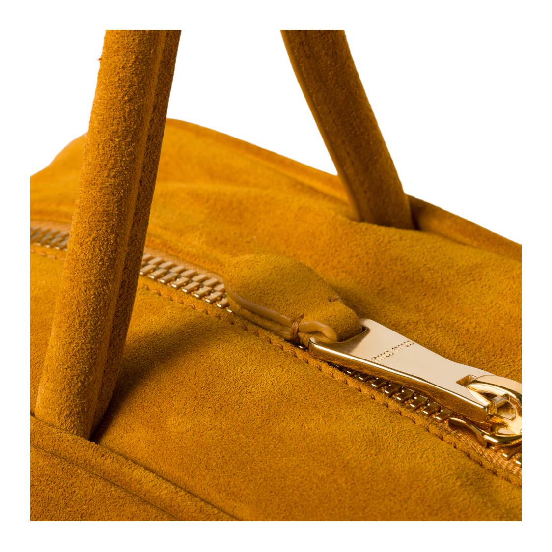 MIU MIU Сумка Beau Suede Leather для боулинга, через плечо, женская желтая — фото 4