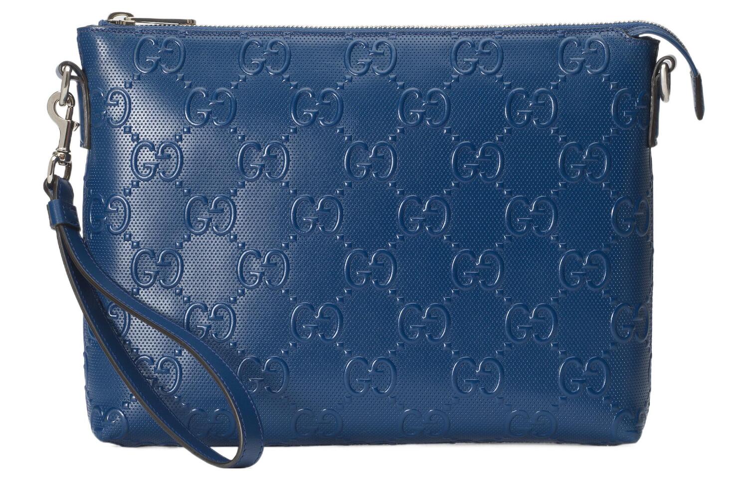 

GUCCI Кожаный мужской мессенджер клатч среднего размера синий