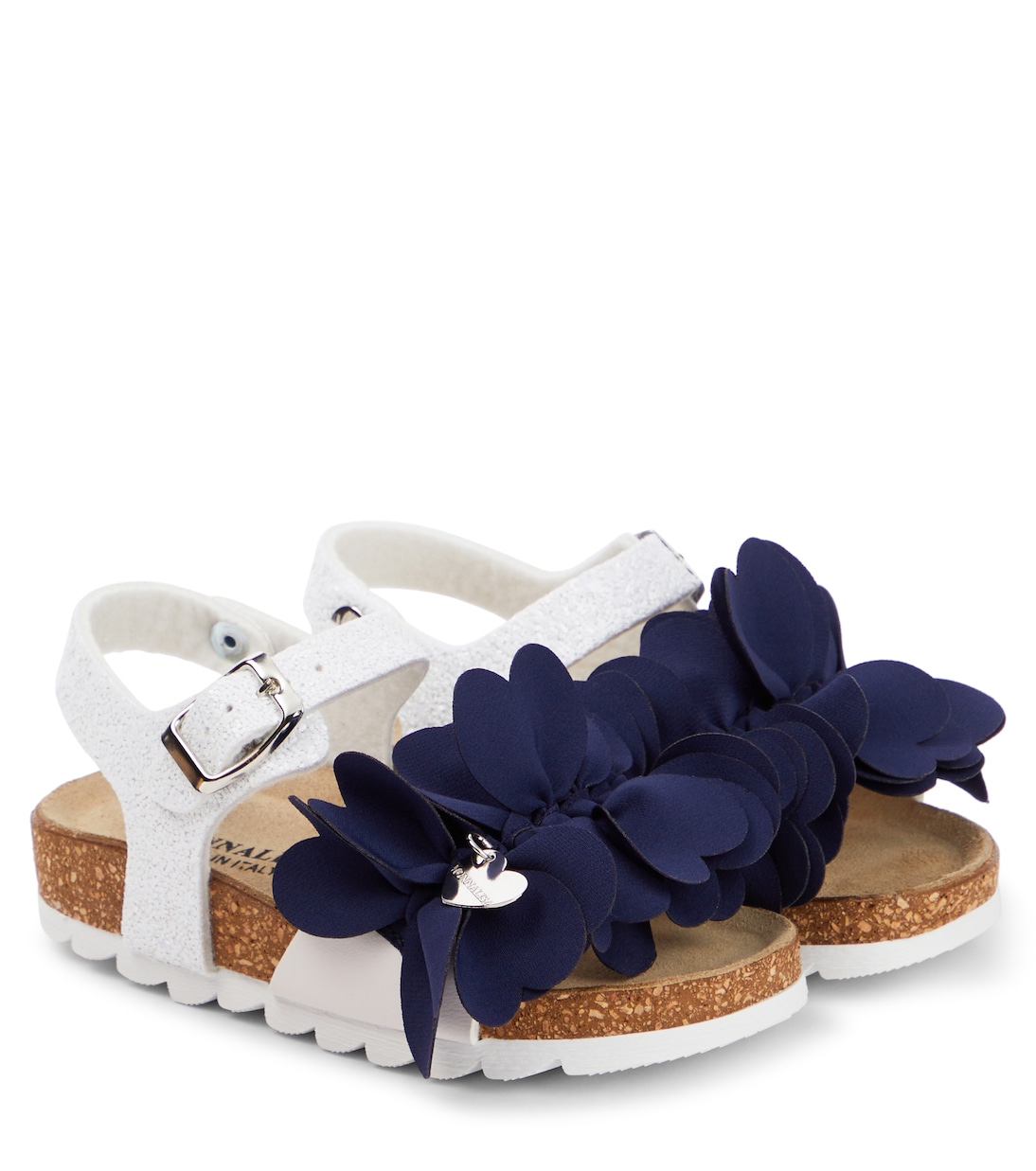 

Сандалии с блестящей кожаной отделкой Monnalisa, Bianco + Blu