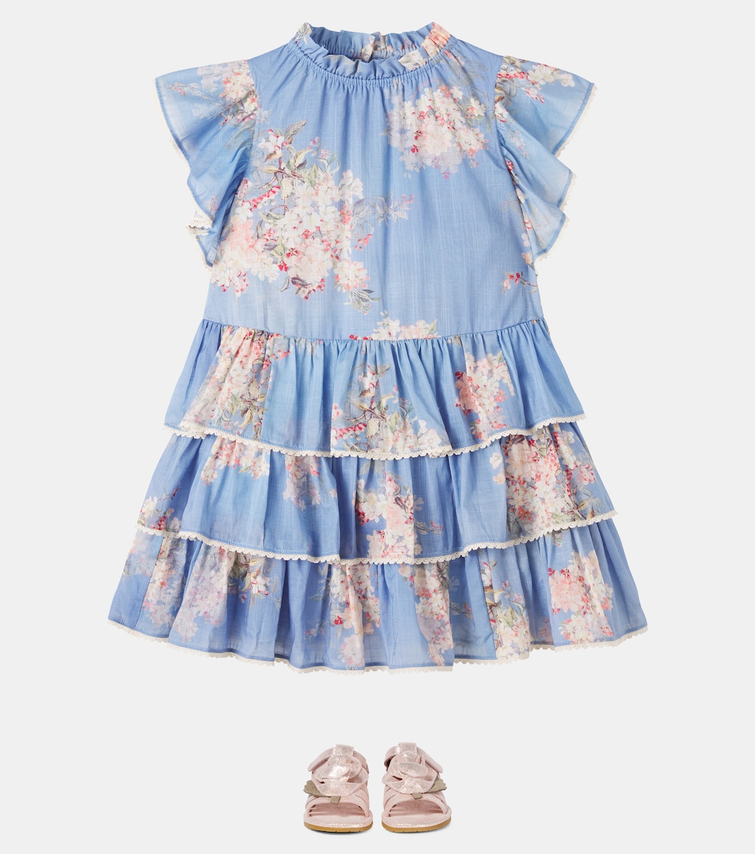 Платье из хлопка с цветочным принтом Рианнон Zimmermann Kids, Teal Blue Botanical Floral — фото 2
