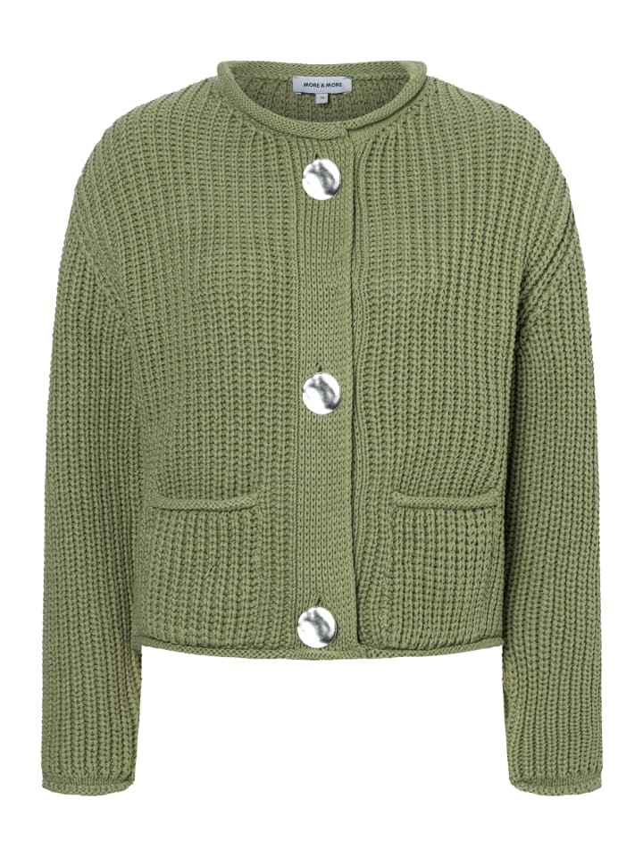 

More & More Короткий ребристый кардиган зеленого цвета