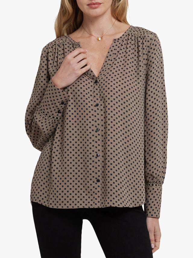 

Лиана блузка с длинными рукавами и открытым воротом в горошек NYDJ