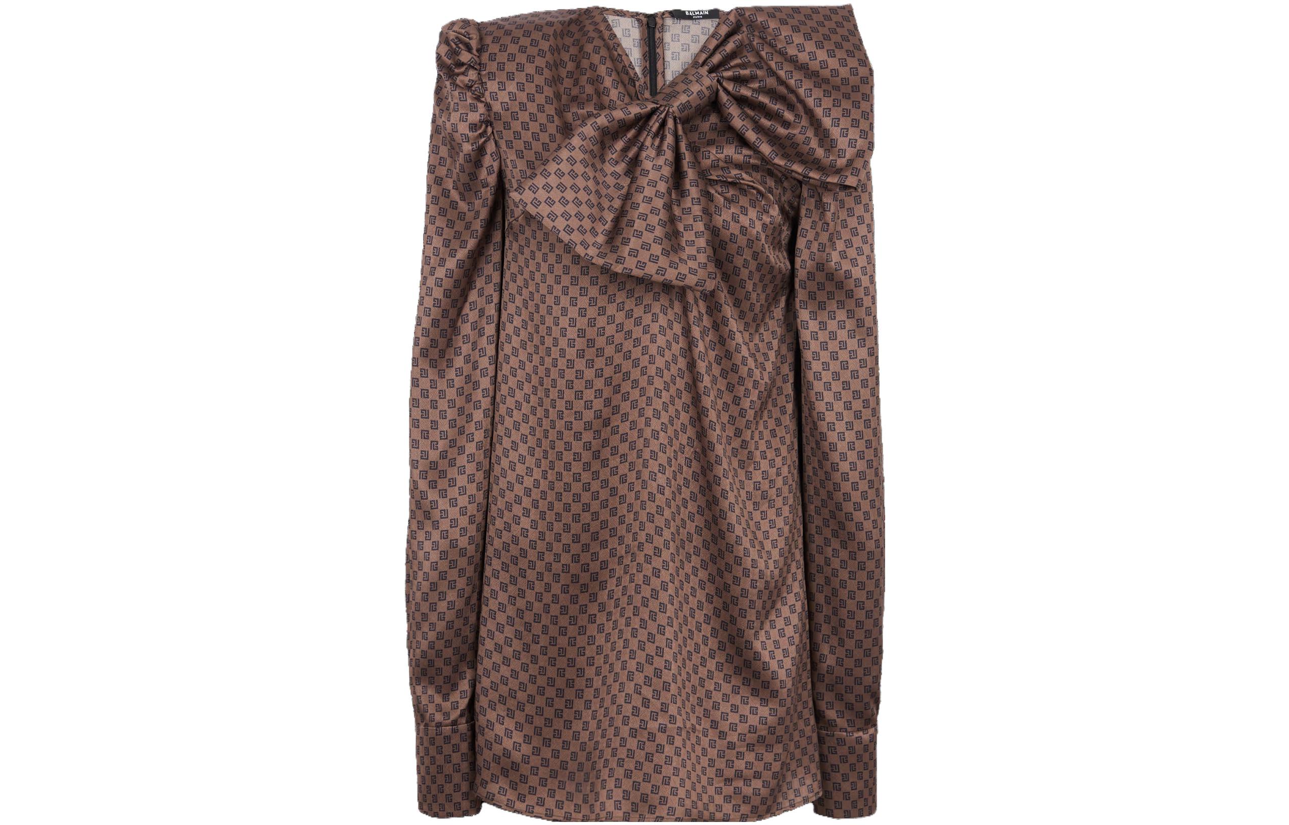 

Мини-платье с бантом и принтом Monogram BALMAIN, коричневый