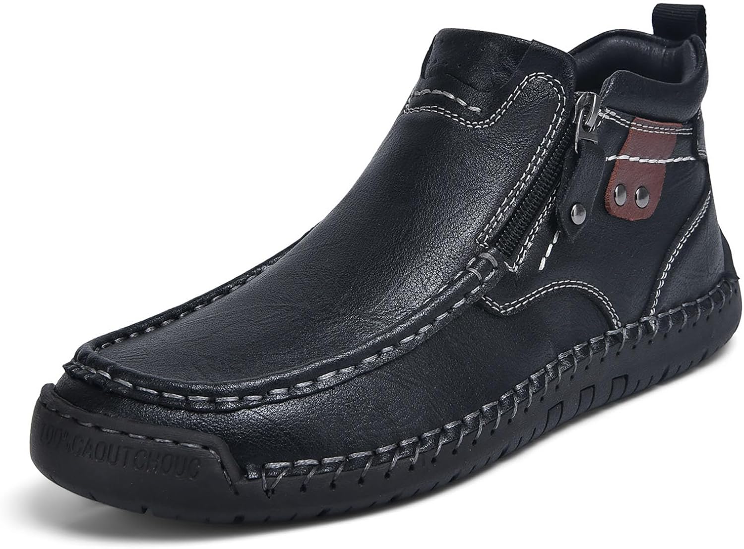 

Мужские сандалии-чукка ручной работы из кожи с боковыми молниями, классический круглый носок, нескользящая толстая подошва, мокасины, удобные повседневные ботинки для прогулок, спорта, активного отдыха и вождения Nxnbhsl, черный