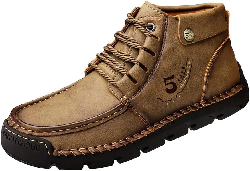 

Мужские платформенные ботинки на щиколотку из мягкой кожи с памяью формы, лоферы, зимние теплые чукка-ботинки на шнуровке для работы, походов и вождения (Цвет: черный, Размер: 12,5 US) Hotra