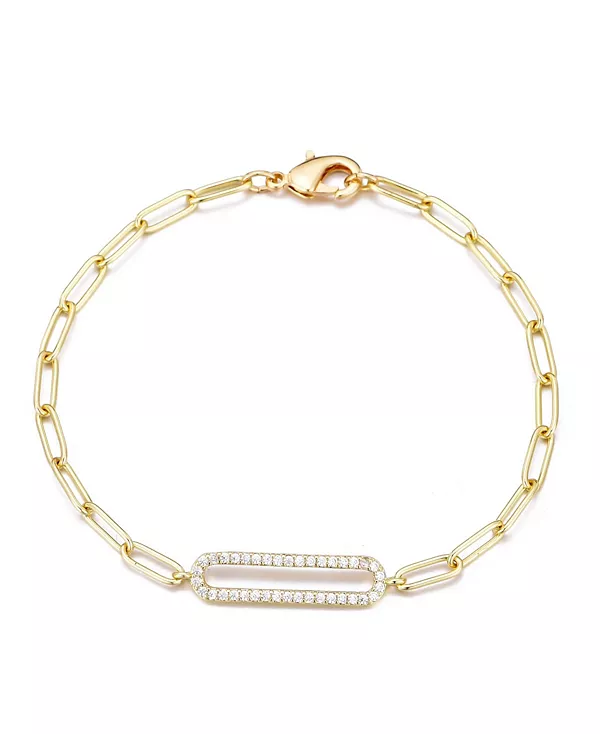

Браслет с удлиненными звеньями, позолоченный кубическим цирконием Adornia, gold