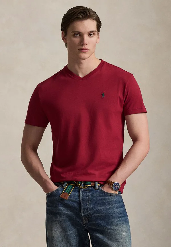 Классическая трикотажная футболка с v-образным вырезом, базовая футболка Polo Ralph Lauren, Heritage Red