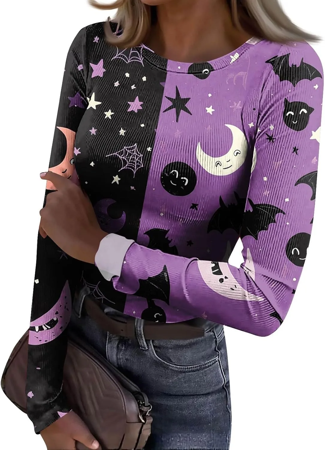 

Женская футболка с длинным рукавом Halloween с принтом тыквы и летучих мышей FlekmanArt