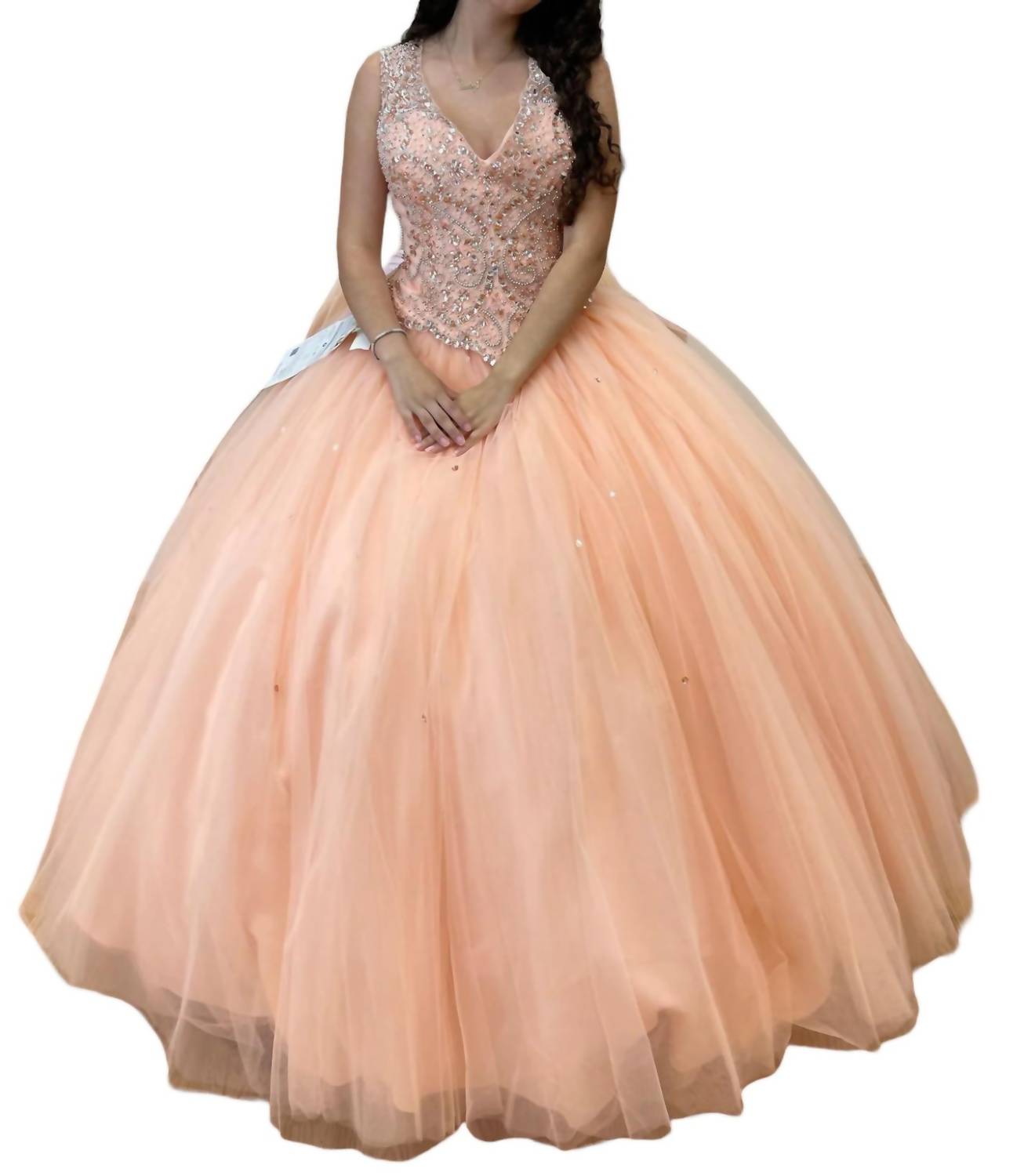 Персиковое платье Quinceañera с V-образным вырезом Mary's Bridal — фото 2