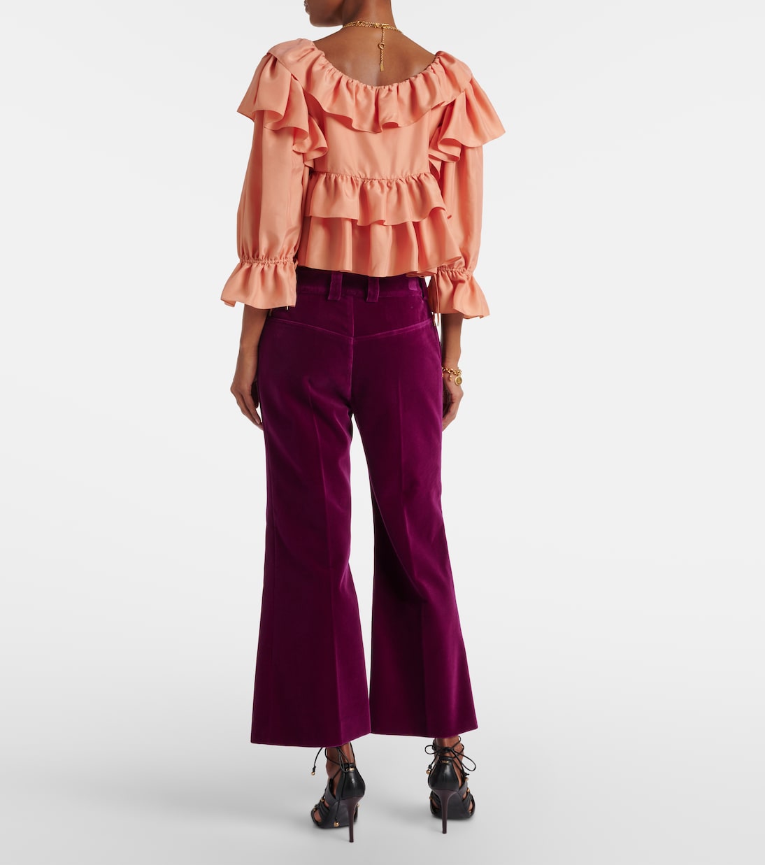 Укороченные брюки-клеш из хлопкового бархата Chloé, Pansy Purple — фото 3