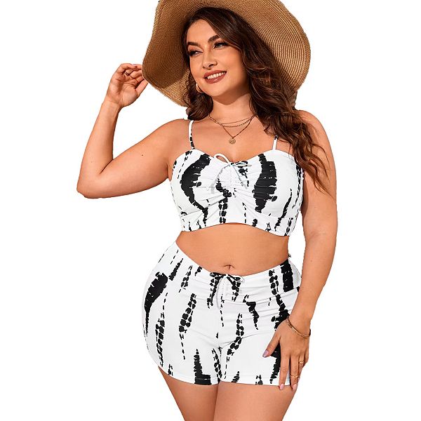 

Купальник женский Plus size, топ с завязками и шорты с высокой талией Elitespirit, White, Белый, Купальник женский Plus size, топ с завязками и шорты с высокой талией Elitespirit, White