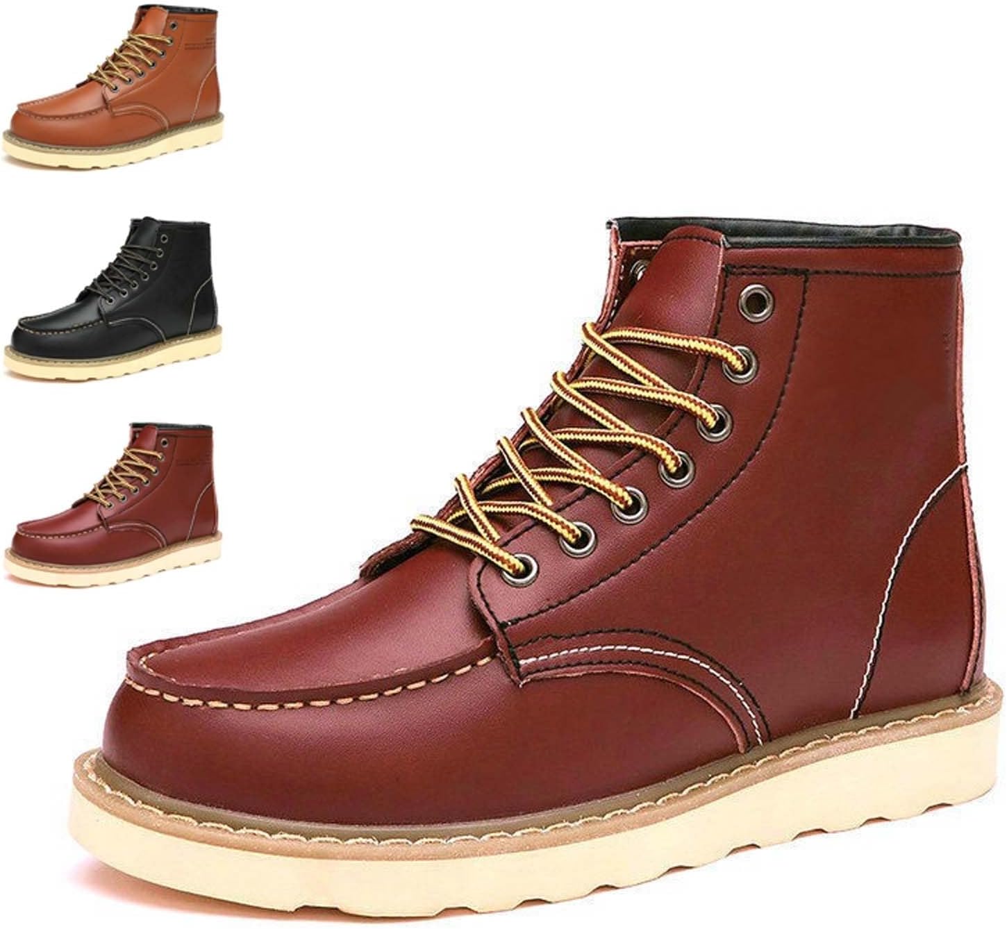 

Мужские ботинки до щиколотки для улицы, легкие, с шнуровкой, деловой повседневный стиль, осень-зима, ежедневные ботинки, противоскользящие, теплые и уютные Generic, бордовый