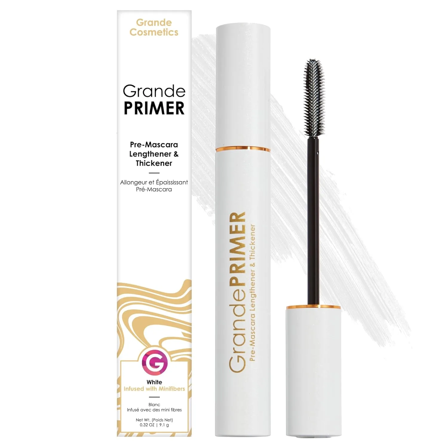 Grande Cosmetics GrandePRIMER праймер для ресниц с пептидами для удлинения и увеличения объема, водостойкий, безопасен для контактных линз (9,5 мл), Black