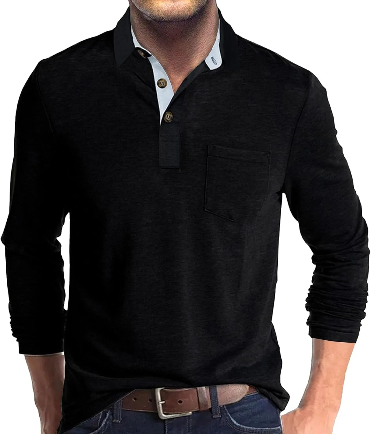 

Мужская поло с длинным рукавом и лацканом DGHM-JLMY