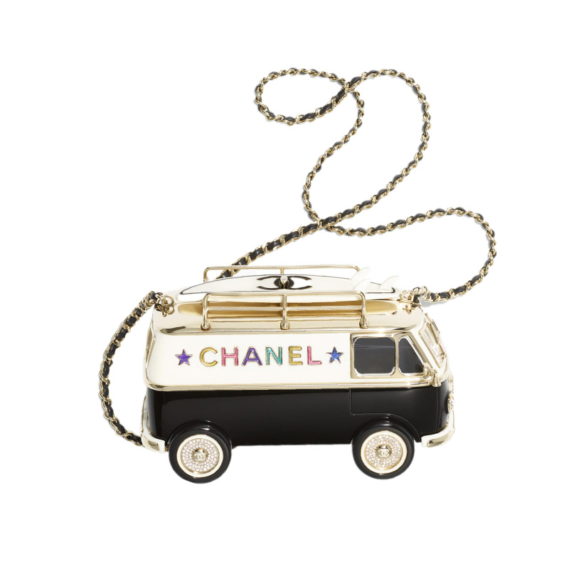 

Вечерняя сумка через плечо из смолы со стеклянной эмалью и стразами для женщин, черно-бело-золотистая CHANEL