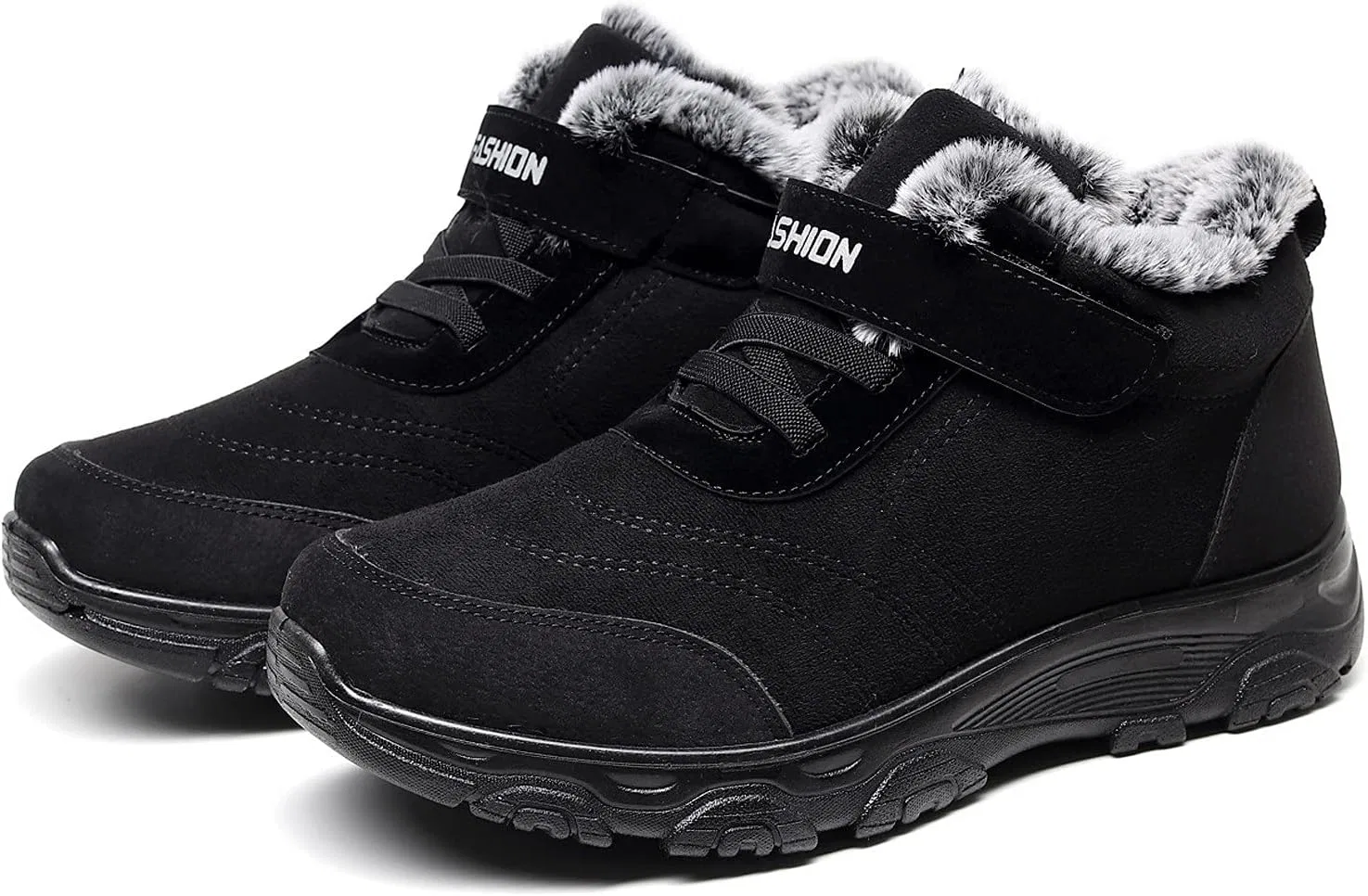 Winter Wanderschuhe Damen Herren, Halten Sie Sportstiefel Schuhe Toe Round Fashion -Rutsch Зимние теплые мужские ботинки из флока на плоской подошве Herrenstiefel Generic, Schwarz — фото 2