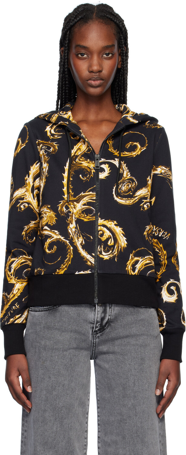 

Черная толстовка с капюшоном на молнии Versace Jeans Couture