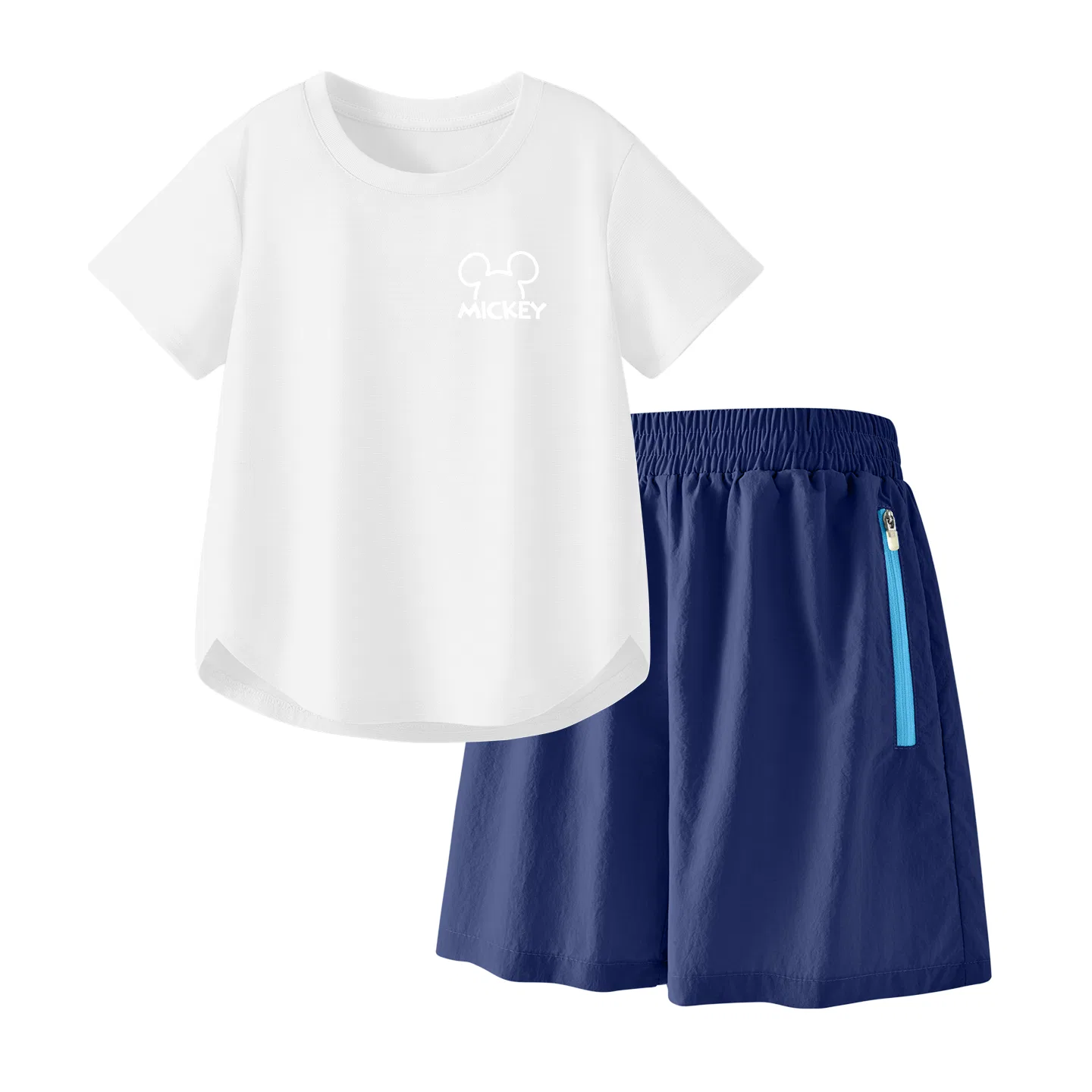 Детская повседневная спортивная футболка с круглым вырезом Disney, Thick Board Line K Mist White+Solid Color Deep Sea Blue